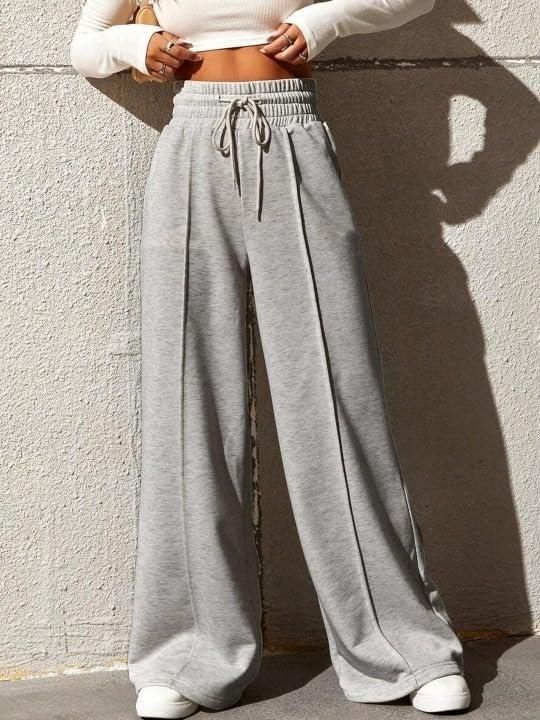 Women's High Waist Wide Leg Casual Pants (Light Grey)