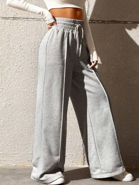 Women's High Waist Wide Leg Casual Pants (Light Grey)